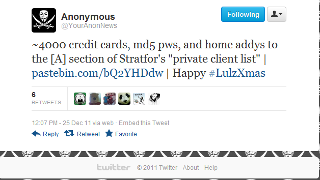 Stratfor Com Hacked 200gb E Mail Tens Of Thousands Of Credit