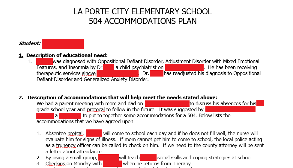 504 Accommodation Plan