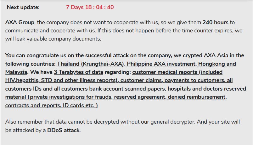 Avaddon leak site adds Axa