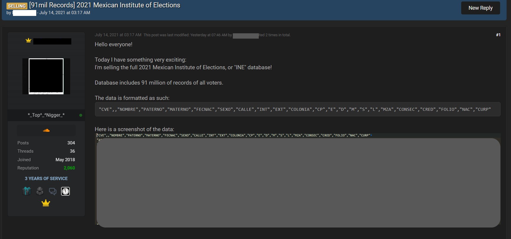 Listing for Mexican Voter Database