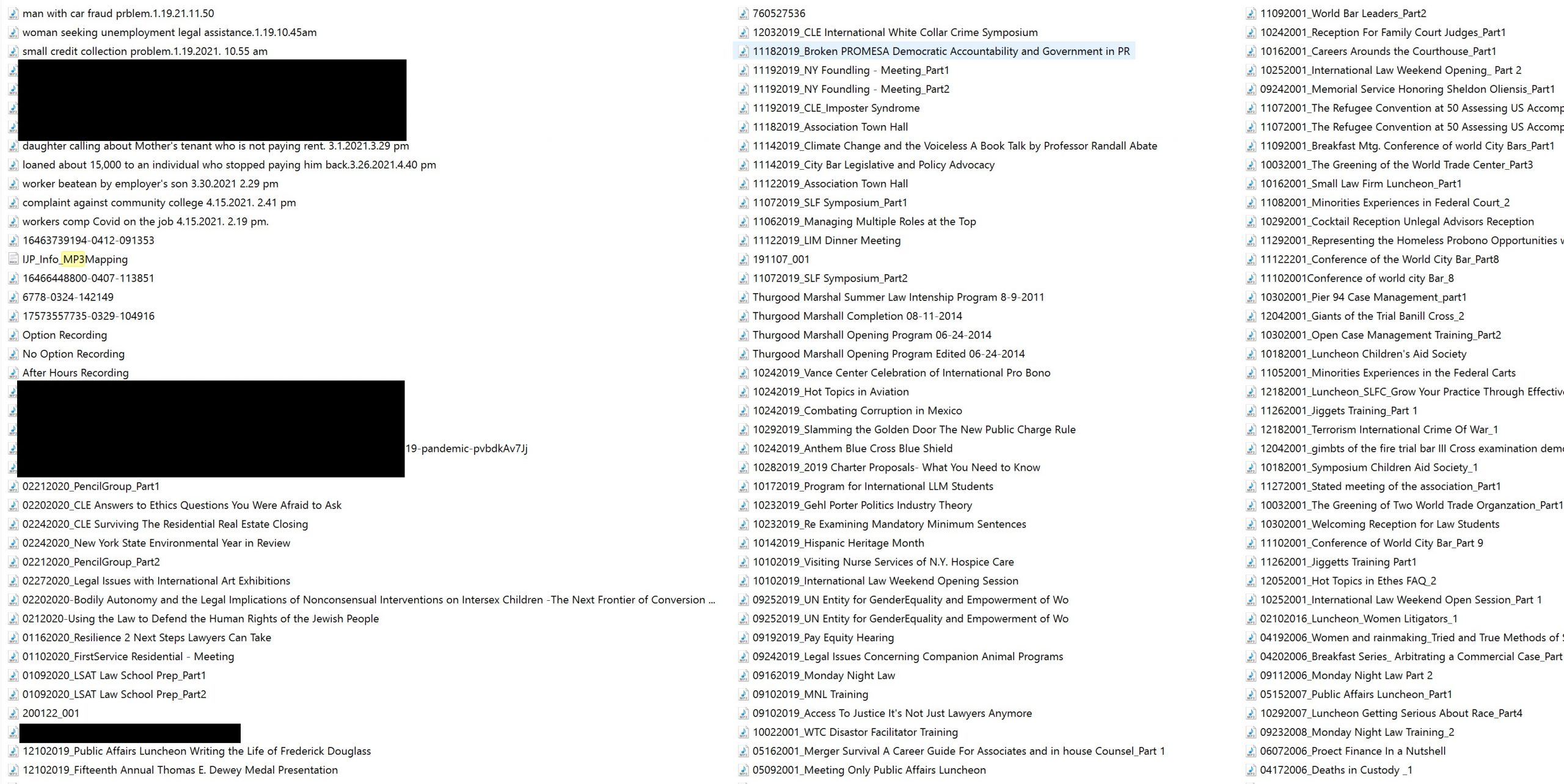 Screenshot of directory of files allegedly from NYCBar server.