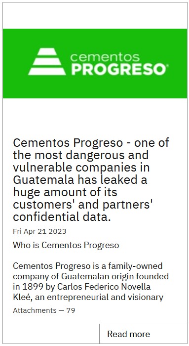 Cementos Progreso listing on BlackCat describes the family-owned business as "one of the most dangerous and vulnerable companies in Guatemala."