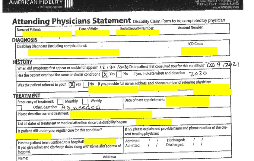 Physician form for injured employee