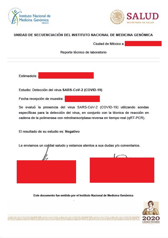 COVID test results