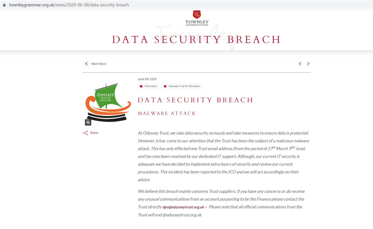 Security breach notice