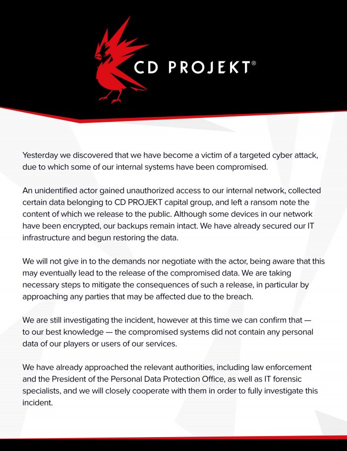 Announcement from CD Projekt Red