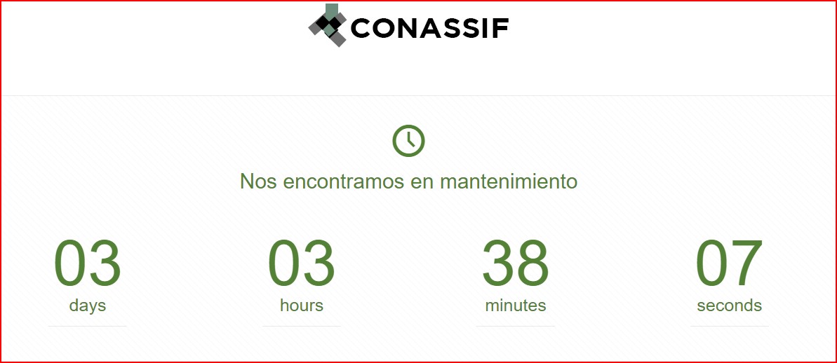 CONASSIF website shows a countdown clock until they will not longer be "under maintenance."