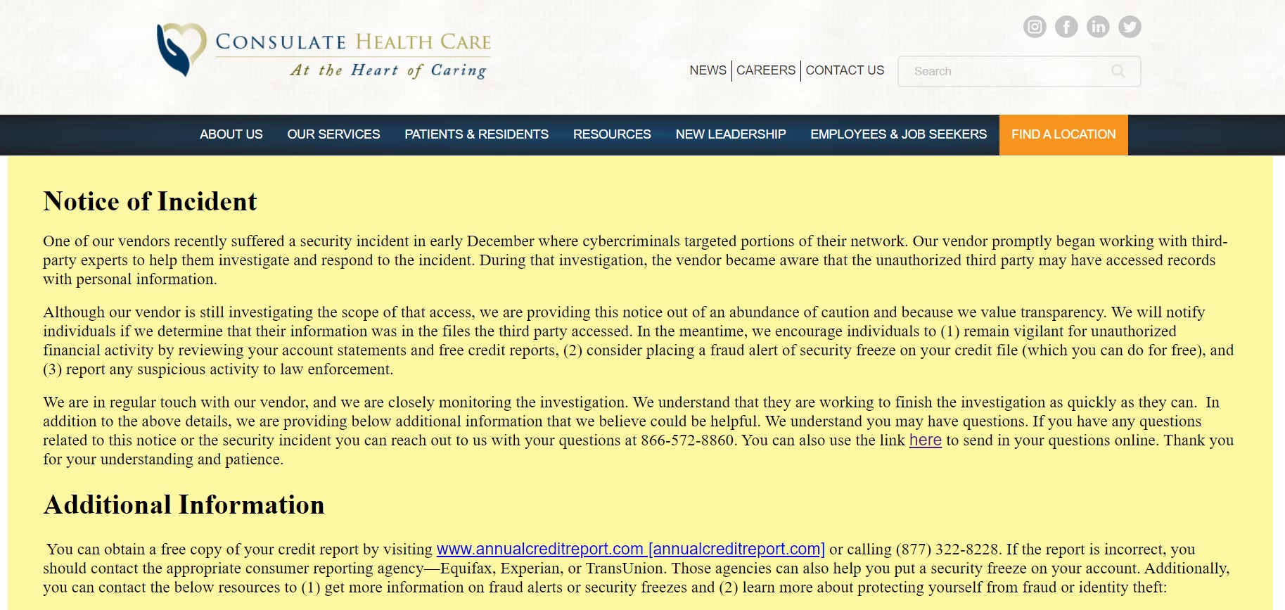 CHC had already disclosed the breach.
