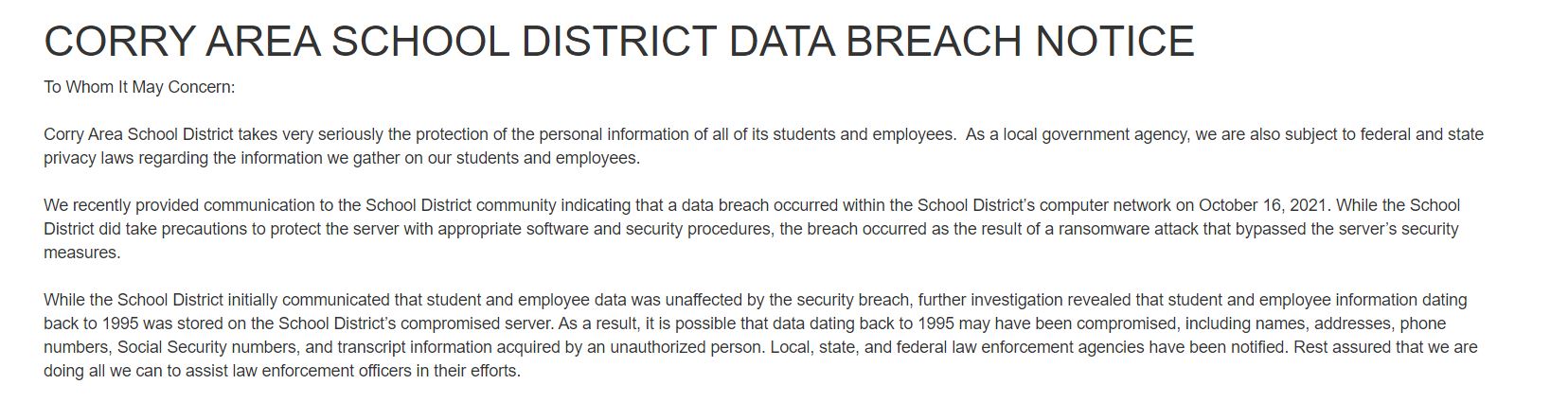 District Notice