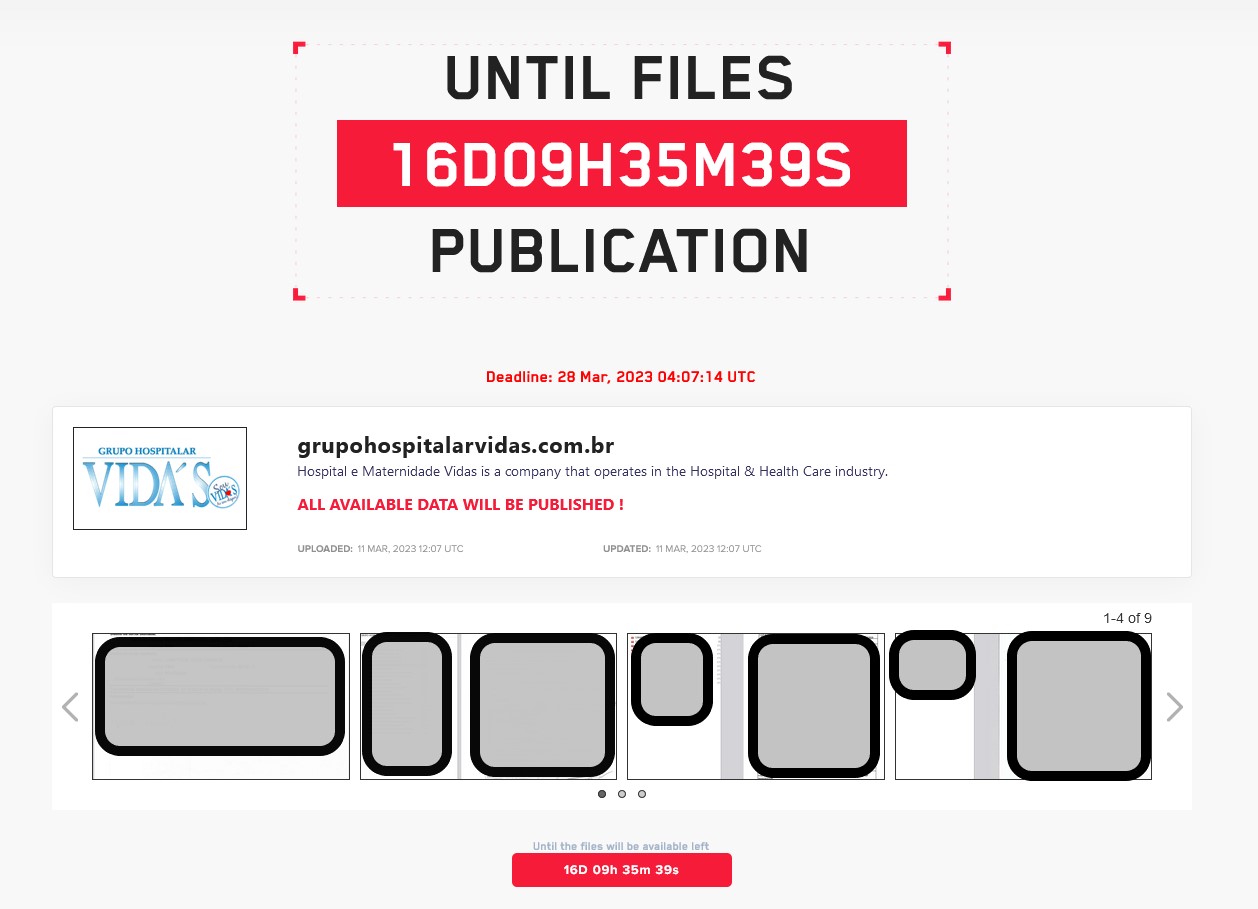 The listing has nine attachments as proof of claims. They have been redacted by DataBreaches. LockBit gives the hospital 16 days to respond before data are leaked.