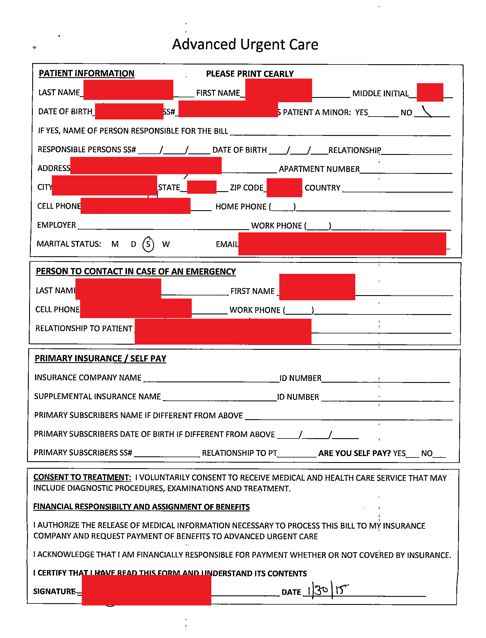 Patient registration/intake form