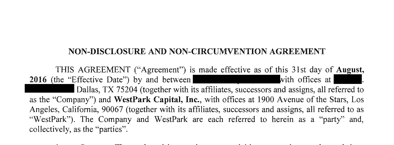 Non-Disclosure and Non-Circumvention Agreement. Redacted by DataBreaches.net